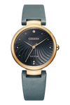 Citizen Eco-Drive, Black Analog Rose Gold Case Grey Satin Ladies Watch-EM0853-14H (P)