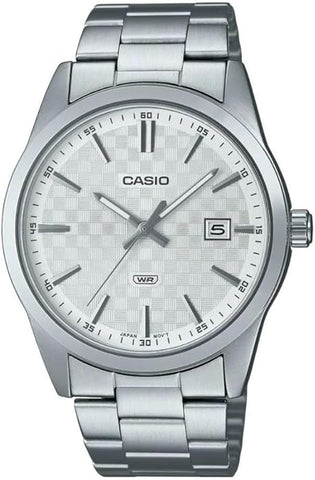 Casio Men Watch Analog Date Display White Dial Stainless Steel Band MTP-VD03D-7A(P)