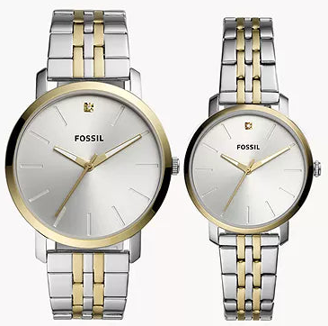 FOSSIL His and Her Lux Luther Three-Hand Two-Tone Stainless Steel Watch Gift Set BQ2467 SET