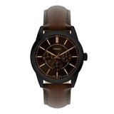 Fossil FS6138 Pearson Multi Function Black IP Brown Leather Strap Watch - W10420
