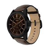Fossil FS6138 Pearson Multi Function Black IP Brown Leather Strap Watch - W10420