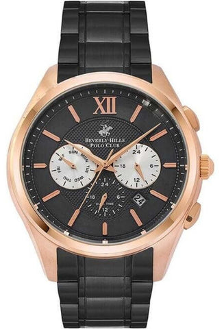 Beverly Hills Polo Club,Black & Silver Dial Black Stainless Band -BP3039X.450