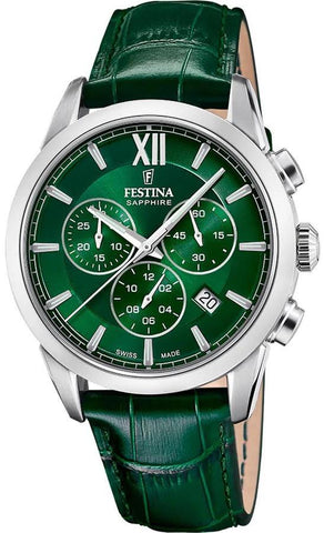 FESTINA SWISS MADE MEN'S GREEN LEATHER F20041/3 (C5)