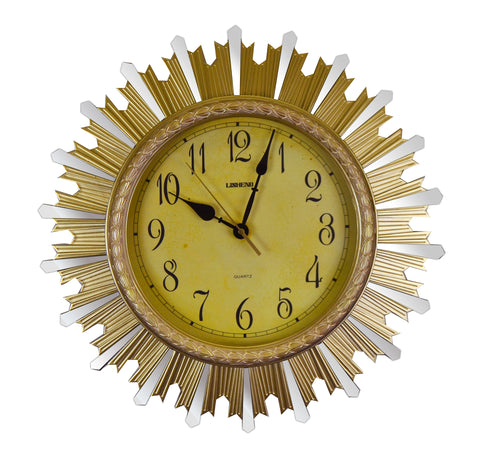 Stunning Gold Sunburst Wall Clock with Mirror Accents